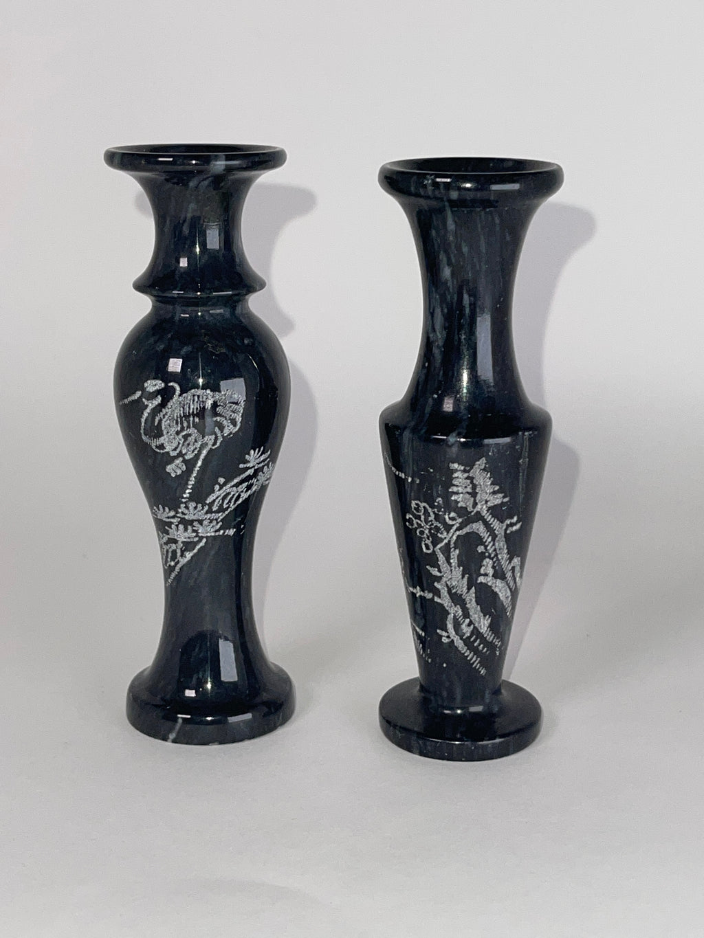 Vintage Etched Black Stone Spice Shakers
