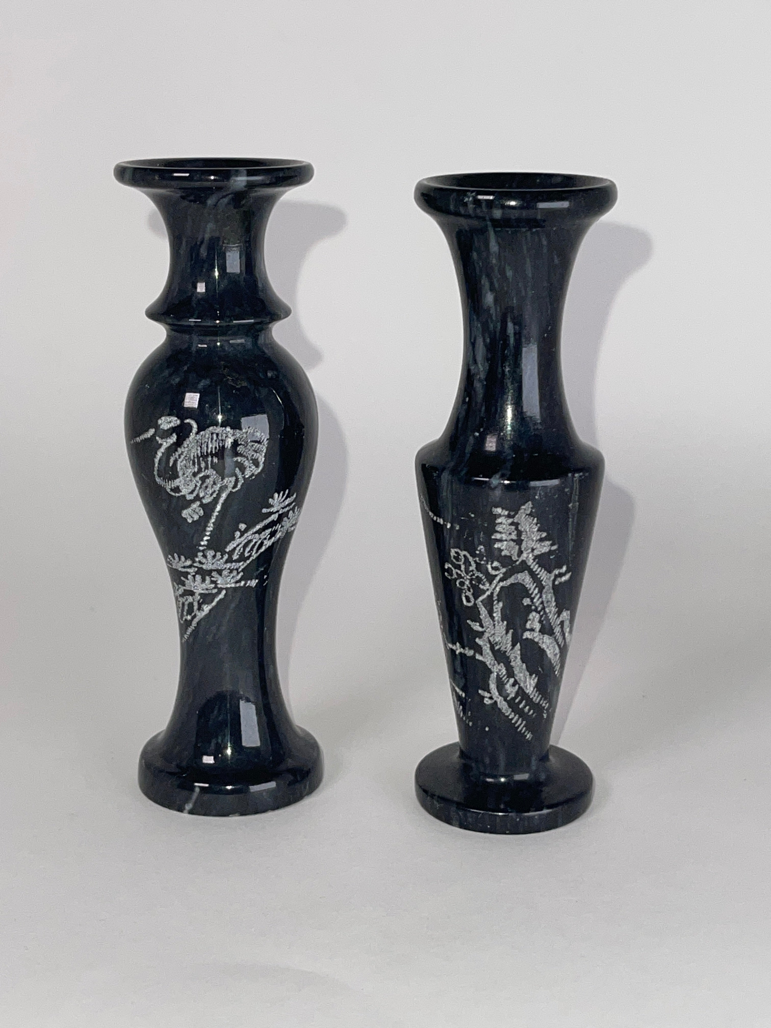 Vintage Etched Black Stone Spice Shakers