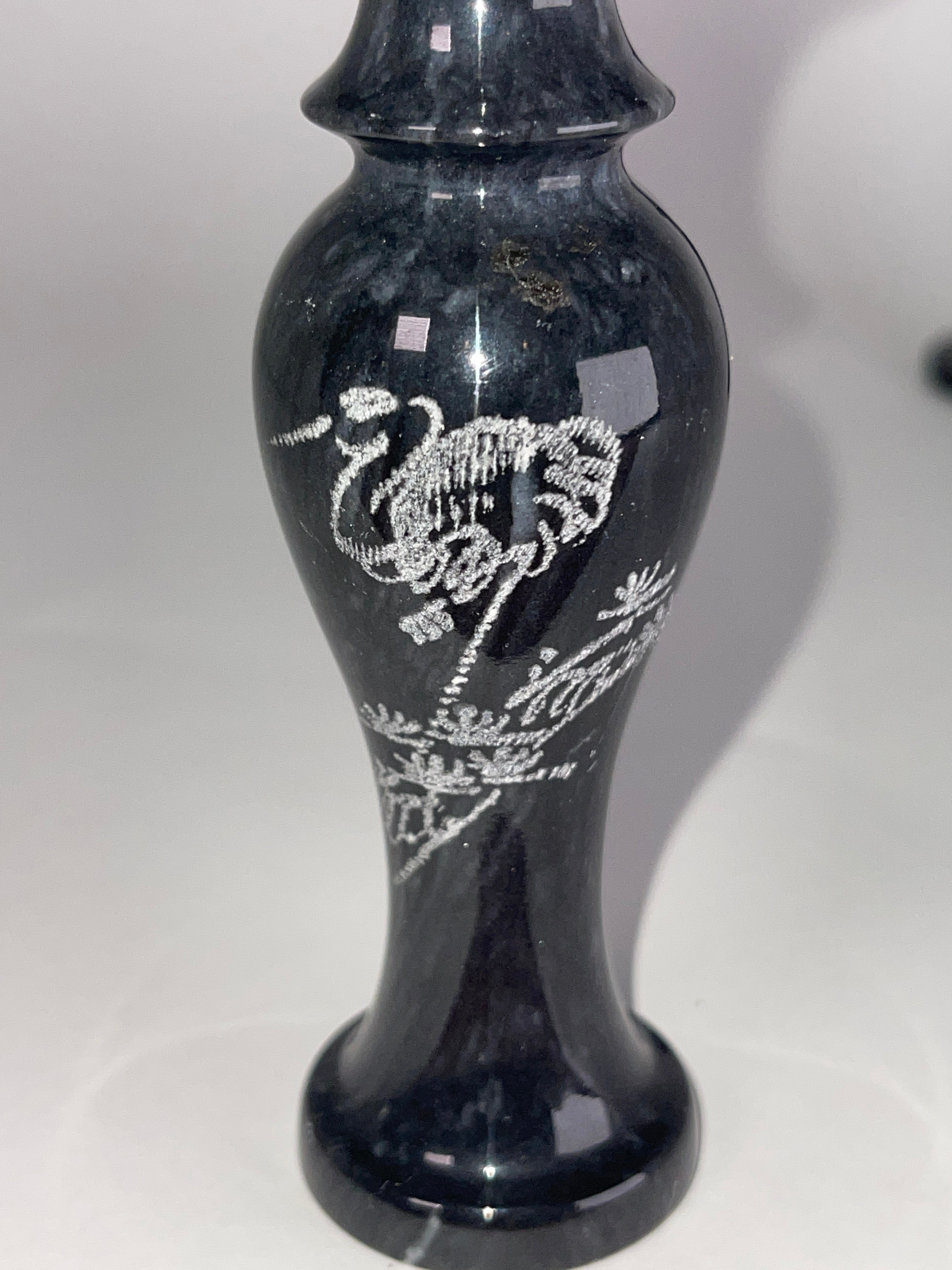 Vintage Etched Black Stone Spice Shakers