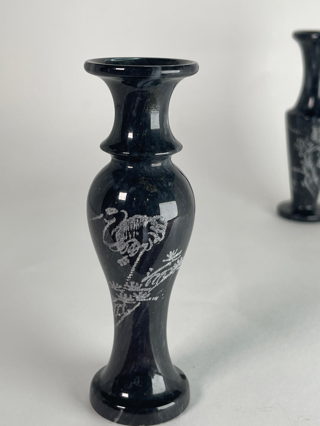 Vintage Etched Black Stone Spice Shakers