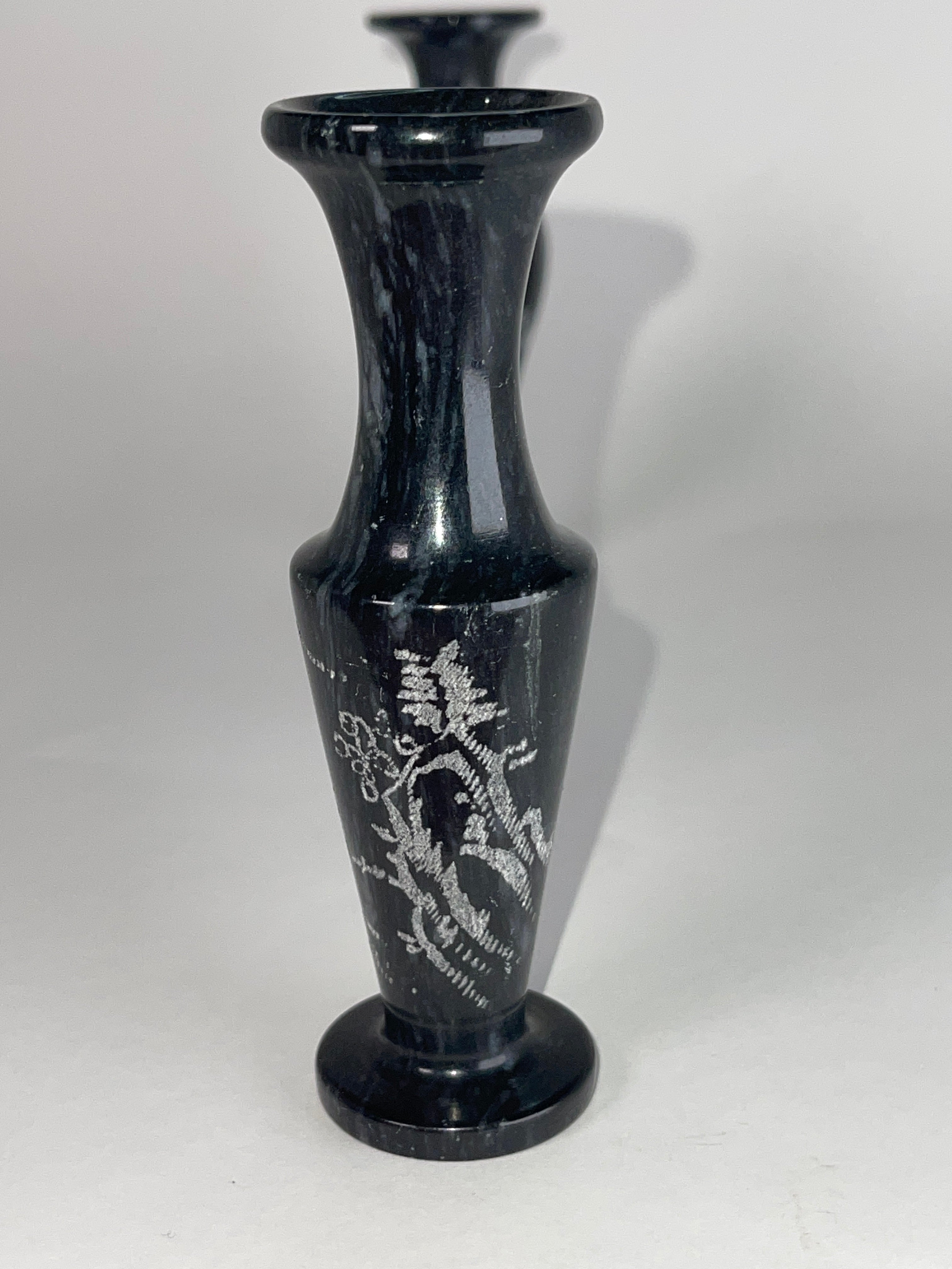 Vintage Etched Black Stone Spice Shakers