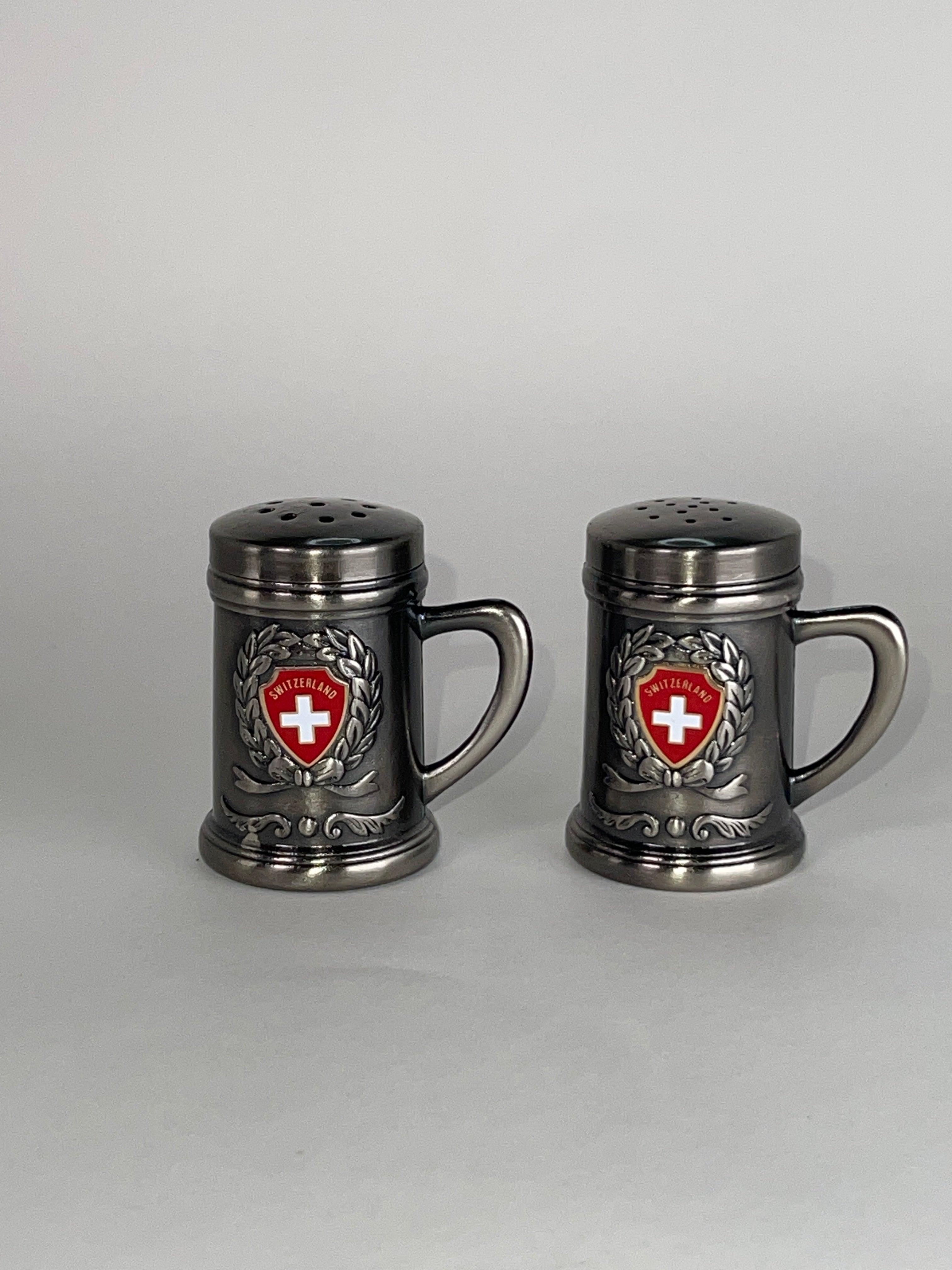 Swiss Mini Stein Salt & Pepper Shakers (Vintage Souvenir Set)