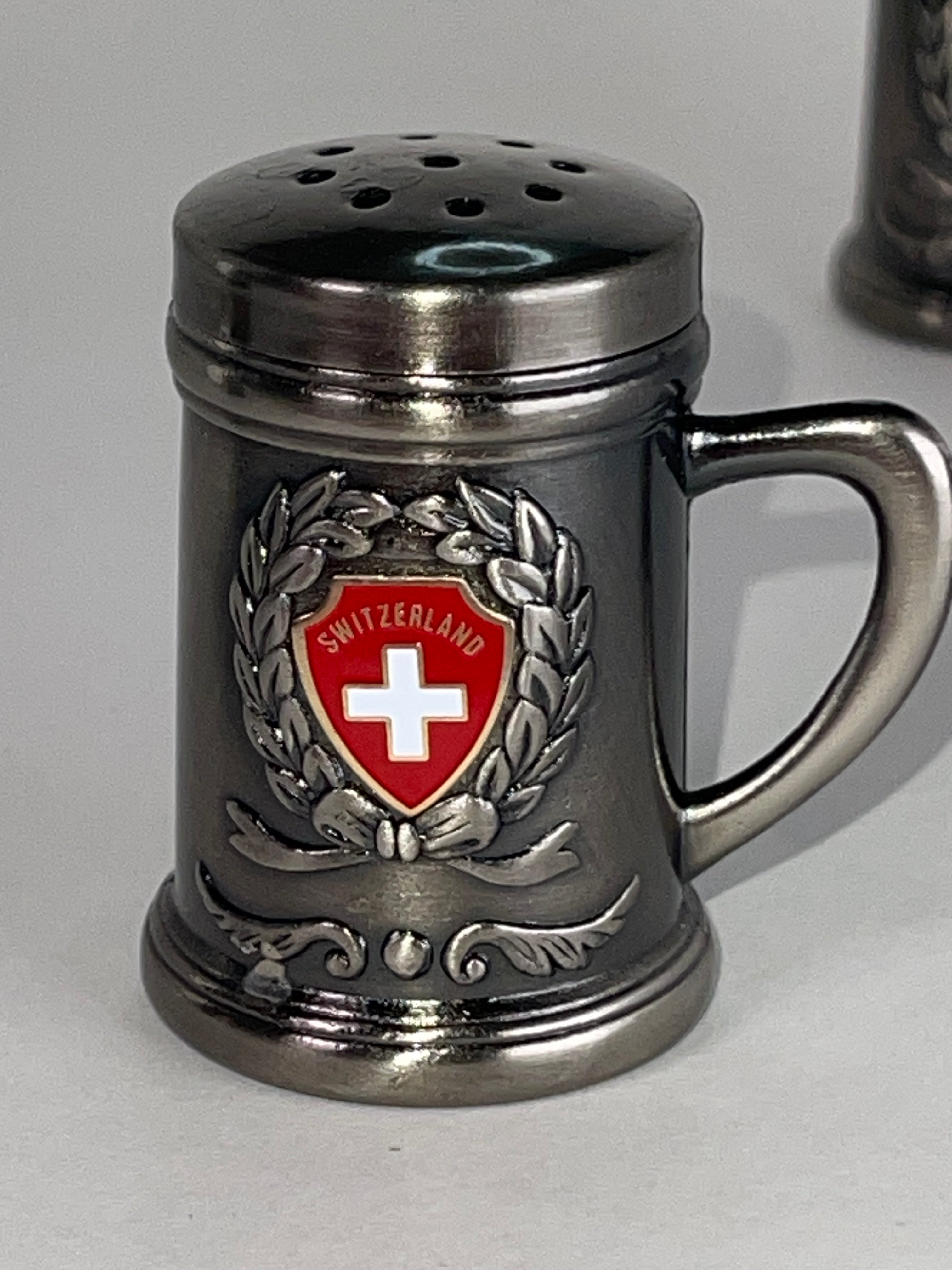 Swiss Mini Stein Salt & Pepper Shakers (Vintage Souvenir Set)