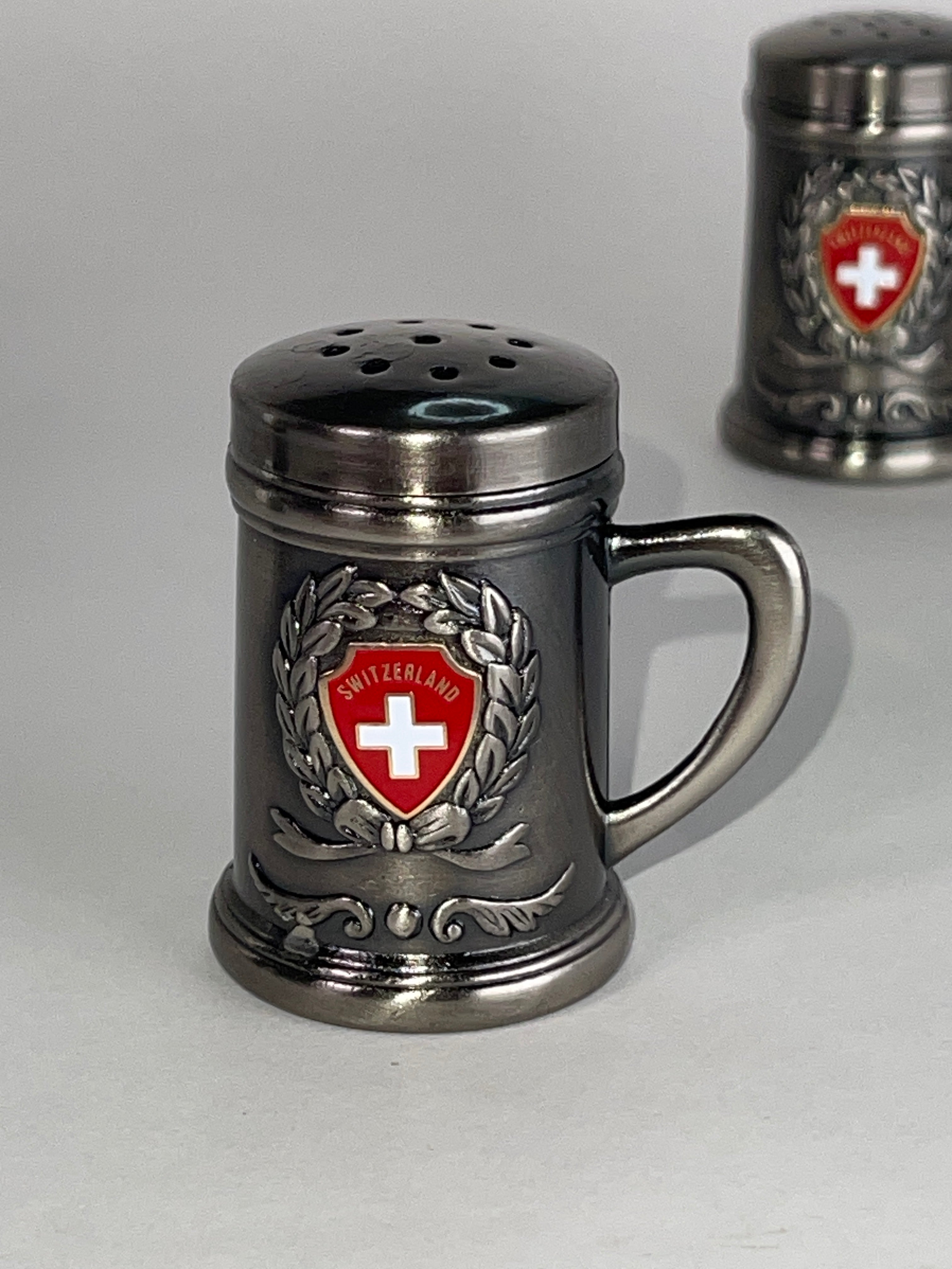 Swiss Mini Stein Salt & Pepper Shakers (Vintage Souvenir Set)