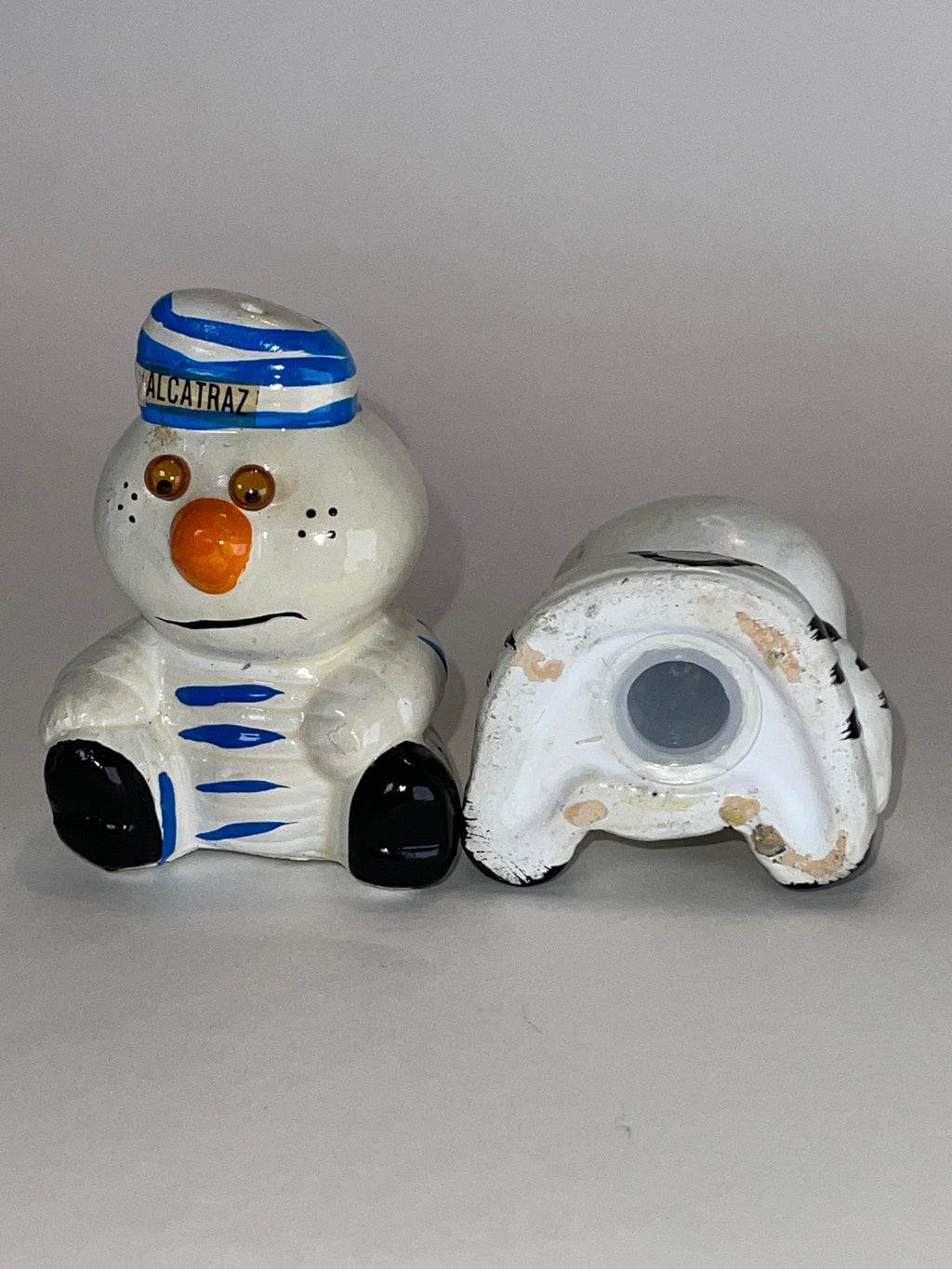 Alcatraz Prisoner Snowman Duo (with Table + Shelf‑Wear Swagger)